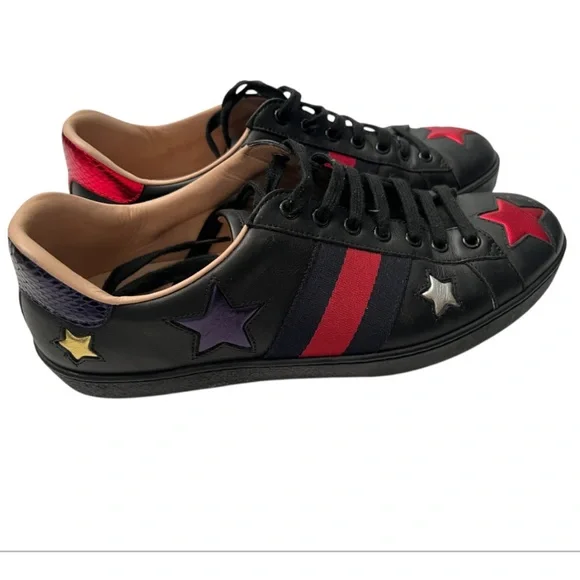 Men’s Gucci black leather Ace metallic stars low top sneakers. AUTHENTIC - Picture 2 of 6